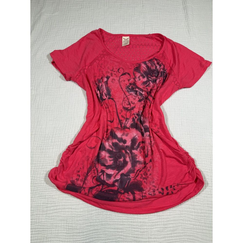 Y2K Faded Glory Pink Graphic T-Shirt Size Large